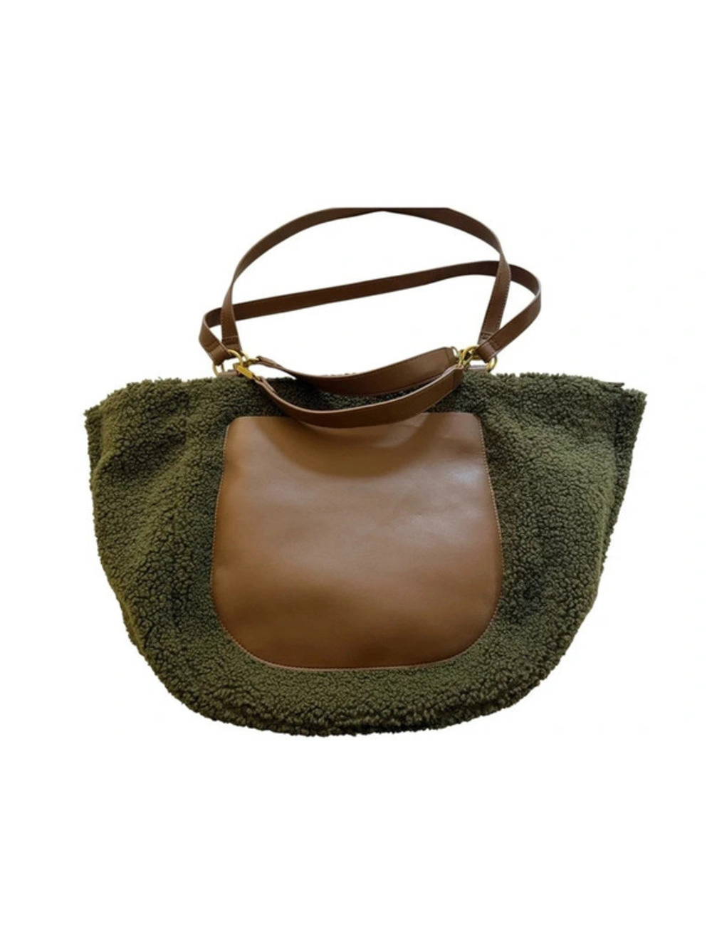 Anthropologie Sherpa Teddy Green w Vegan Leather